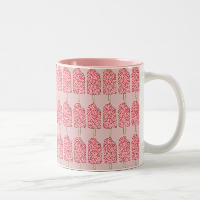 Rosa Ice Cream Strawberry Shorttårta Popsicles Mug Två-Tonad Mugg (Höger)