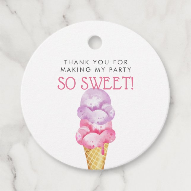 Rosa Ice Cream Themme Födelsedagsfest Gåvor Etiketter (Framsida)