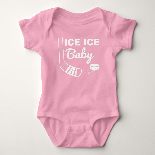 Rosa Ice Flicka Hockey Baby Bodykostym T Shirt (Framsida)