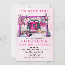 Rosa Ice Hockey Birthday Inbjudningar