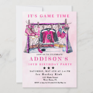 Rosa Ice Hockey Birthday Inbjudningar