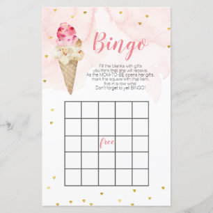 Rosa Ice kräm Guld Glitter babydusch Bingo Game