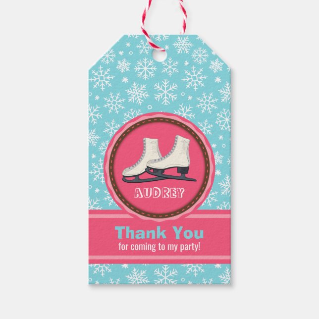 Rosa Ice skridskor Himlar Rink Sport Birthday Presentetikett (Framsidan)