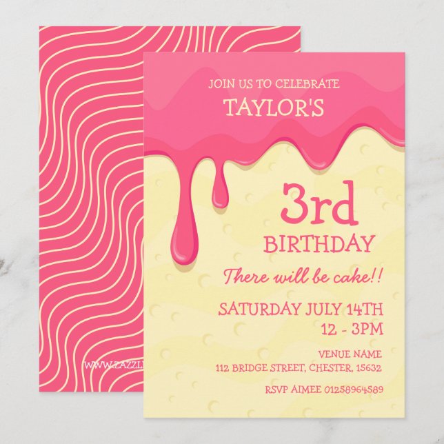 Rosa Icing Cake Inbjudningar (Fram/baksida)