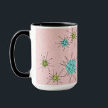 Rosa Iconic atom- Starbursts mugg<br><div class="desc">Detta rosa Iconic atom- Starbursts muggmönster presenterar iconic atom- starbursts. Det är höger! Old school, första färgad bakgrund för damen rosor med guld- stänk är den perfekta bakgrunden för den vibrerande turkosen, rogivande selleri, och den kitschy peargröntfärgaden cirklar. Fläckarna av färg förläggas sporadically i olikt storleksanpassar med att överdra formad...</div>