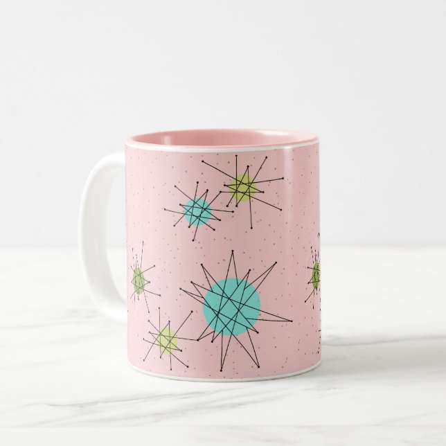 Rosa Iconic atom- Starbursts Två-Tonar muggen Två-Tonad Mugg (Framsida vänster)