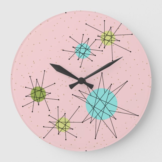 Rosa Iconic Atomic Starbursts Acrylic Wall Clock Stor Klocka (Framsida)
