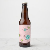 Rosa Iconic Atomic Starbursts Beer Flaska-etikett