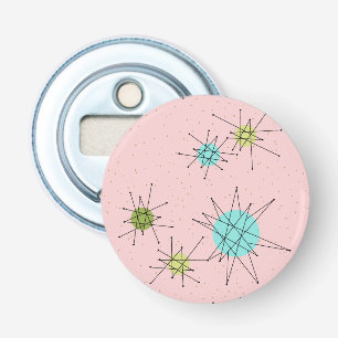 Rosa Iconic Atomic Starbursts Button Bottle-öppnar Flasköppnare