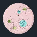 Rosa Iconic Atomic Starbursts Magnet<br><div class="desc">Denna Rosa Iconic Atomic Starbursts (Atomatstjärnor) ger Magnet mönster en ikonisk atomstjärnor. Det är höger! Bakgrunden till färgaden old school, första Dam Rosa med guld-spektrum är perfektens bakgrund för färgaden av pulserande turkos, soothing celery och kitschy pear grönt circles. Sportarna i färg placeras sporadiskt i olika storlekar med överliggande V-formad...</div>