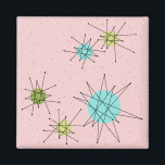 Rosa Iconic Atomic Starbursts Magnet<br><div class="desc">Denna Rosa Iconic Atomic Starbursts (Atomatstjärnor) ger Magnet mönster en ikonisk atomstjärnor. Det är höger! Bakgrunden till färgaden old school, första Dam Rosa med guld-spektrum är perfektens bakgrund för färgaden av pulserande turkos, soothing celery och kitschy pear grönt circles. Sportarna i färg placeras sporadiskt i olika storlekar med överliggande V-formad...</div>