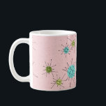 Rosa Iconic Atomic Starbursts Mugg<br><div class="desc">Denna Rosa Iconic Atomic Starbursts (atomstjärnor) i Mugg mönster har ikoniska atomstjärnor. Det är höger! Bakgrunden till färgaden old school, första Dam Rosa med guld-spektrum är perfektens bakgrund för färgaden av pulserande turkos, soothing celery och kitschy pear grönt circles. Sportarna i färg placeras sporadiskt i olika storlekar med överliggande V-formad...</div>