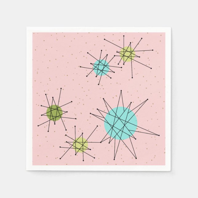 Rosa Iconic Atomic Starbursts Papper Napkins Pappersservett (Framsidan)