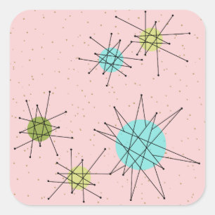 Rosa Iconic Atomic Starbursts Square Stickers Fyrkantigt Klistermärke