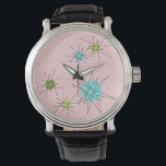 Rosa Iconic Atomic Starbursts Watch Armbandsur<br><div class="desc">Denna Rosa Iconic Atomic Starbursts Watch mönster har ikoniska atomstjärnor. Det är höger! Bakgrunden till färgaden old school, första Dam Rosa med guld-spektrum är perfektens bakgrund för färgaden av pulserande turkos, soothing celery och kitschy pear grönt circles. Sportarna i färg placeras sporadiskt i olika storlekar med överliggande V-formad linjer som...</div>