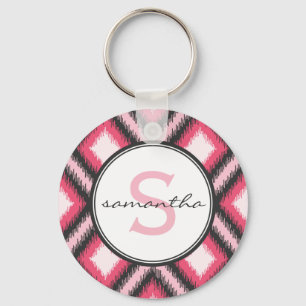 Rosa Ikat Monogram Nyckelring