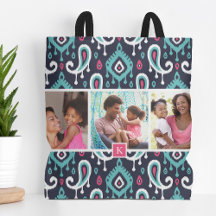 Rosa Ikat Paisley Family Photo Monogram