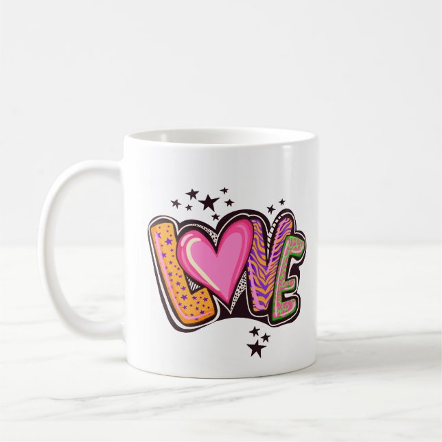 Rosa Illustration Cute Kärlek Valentine's Day Mugg (Vänster)