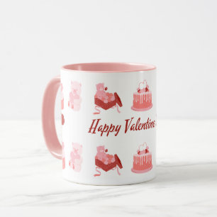 Rosa Illustrative Lycklig Valentine Day Classic Mugg