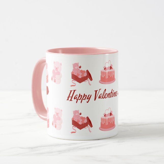 Rosa Illustrative Lycklig Valentine Day Classic Mugg (Framsida vänster)