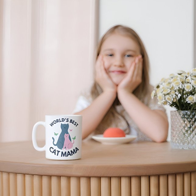 Rosa Illustrative World's Best Cat Mamma Kaffemugg (Skapare uppladdad)
