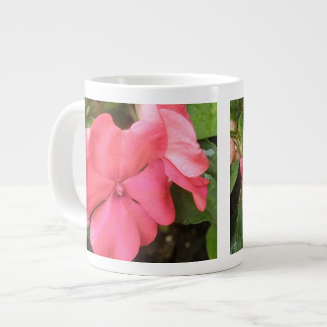 Rosa Impatiens Flower Makro Mugg Jumbo Mugg (Framsida vänster)