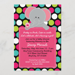 Rosa inbjudan för elefantPolkadot baby shower