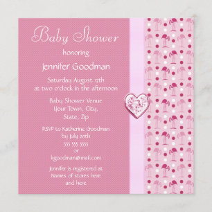 Rosa inbjudan för Flamingoflickababy shower