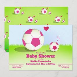 Rosa inbjudan för fotboll-/fotbollbaby shower |