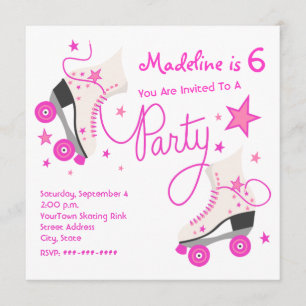 Rosa inbjudan för rullskridskoparty