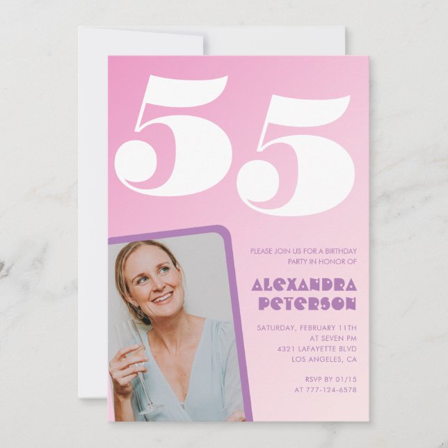 Rosa inbjudan till 55-årsfest Retro-foto (Framsida)