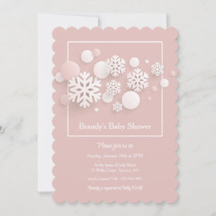 Rosa inbjudan till papper Snöflingor Baby Shower 
