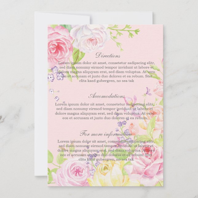 Rosa inbjudan till Ro-bröllop med romantiska vatte (Framsida)