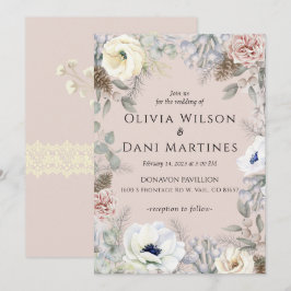 Rosa inbjudan till vit Blommigt Natur - inbjudan