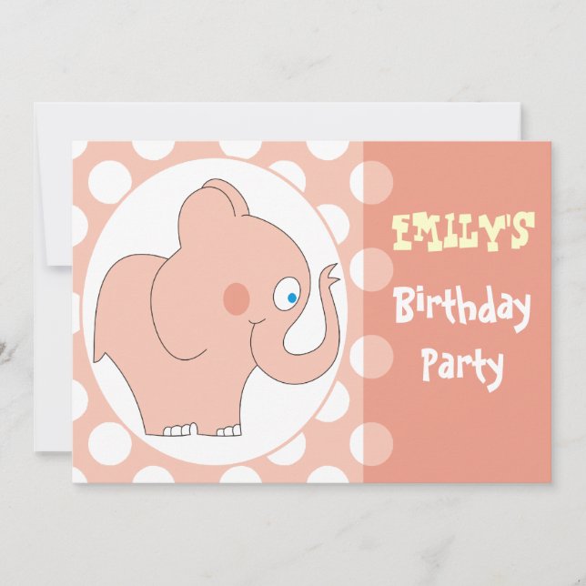 Rosa inbjudningar för elefantbarns födelsedagparty (Framsida)
