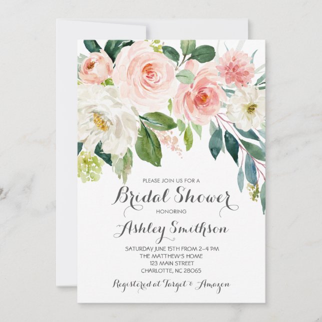 rosa Inbjudningskort för möhippa, rosa blommor (Framsida)