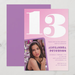 Rosa inbjudningskort till 13-årsdag Flicka Retro f