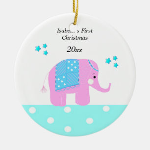 Rosa Indian Elephant Baby Första jul Julgransprydnad Keramik