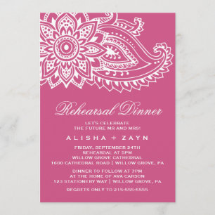 Rosa Indian Paisley Rehearsal Dinner Inbjudningar