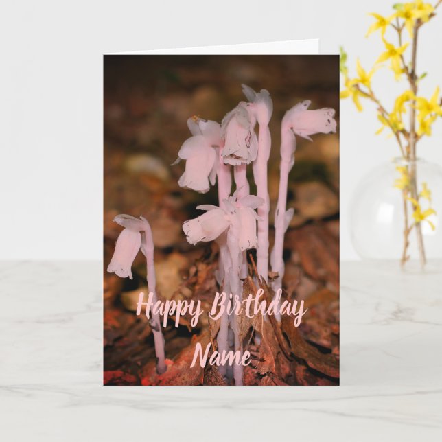 Rosa Indian Pipe Wildblommor Personlig Birthday Kort (Gul blomma)