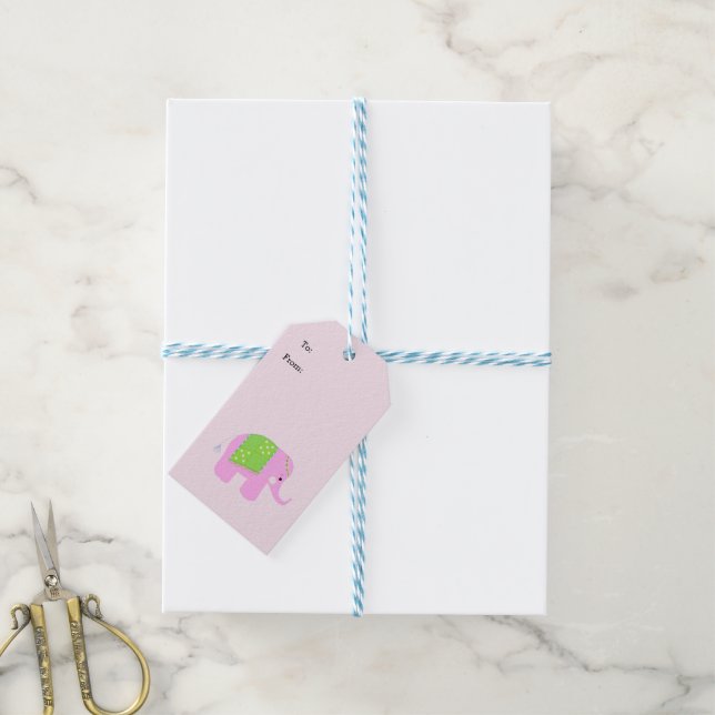 Rosa indisk elefant presentetikett (Med Snöre)