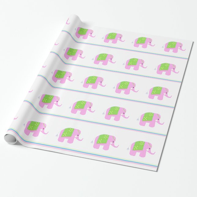 Rosa indiska elefanter presentpapper (Utrullad)