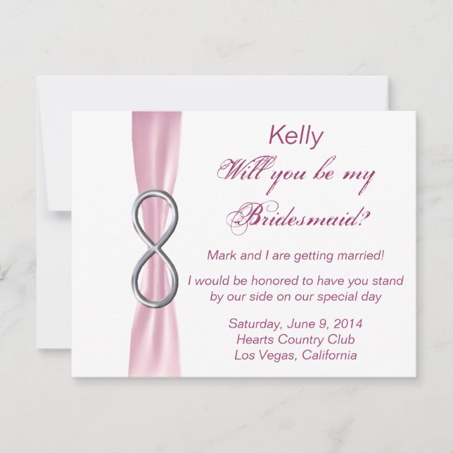 Rosa Infinity Bröllop Bridesmaid Card Inbjudningar (Framsida)