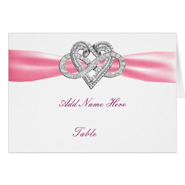 Rosa Infinity Heart Bröllop Bord Place Card OBS Kort (Framsidan Horizontal)
