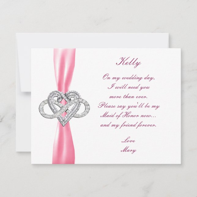 Rosa Infinity Heart Maid of honor Card Inbjudningar (Framsida)