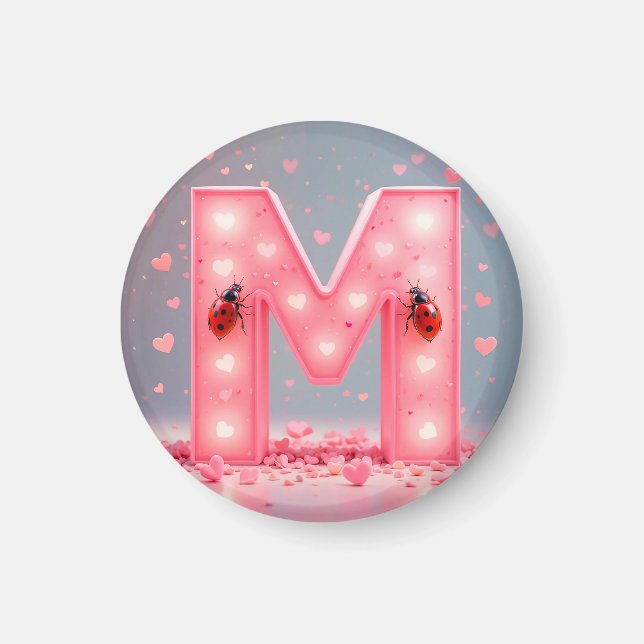 💖 Rosa initial M-magnet för kylskåp Söt dekoratio Magnet (Framsidan)
