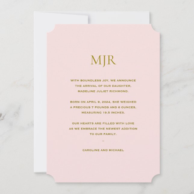 Rosa Initialer Girl Birth Meddelande (Framsida)
