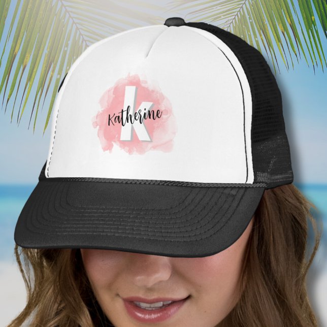 Rosa Initialt Monogram Keps (Pink Watercolor Monogram Trucker Hat)
