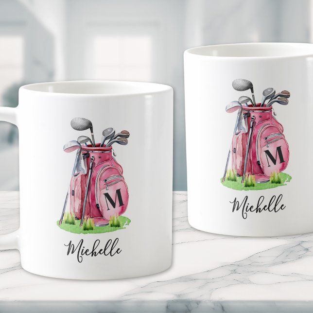 Rosa Initialt Namn Monogram Kaffemugg (Pink Initial Name Monogram Coffee Mug)