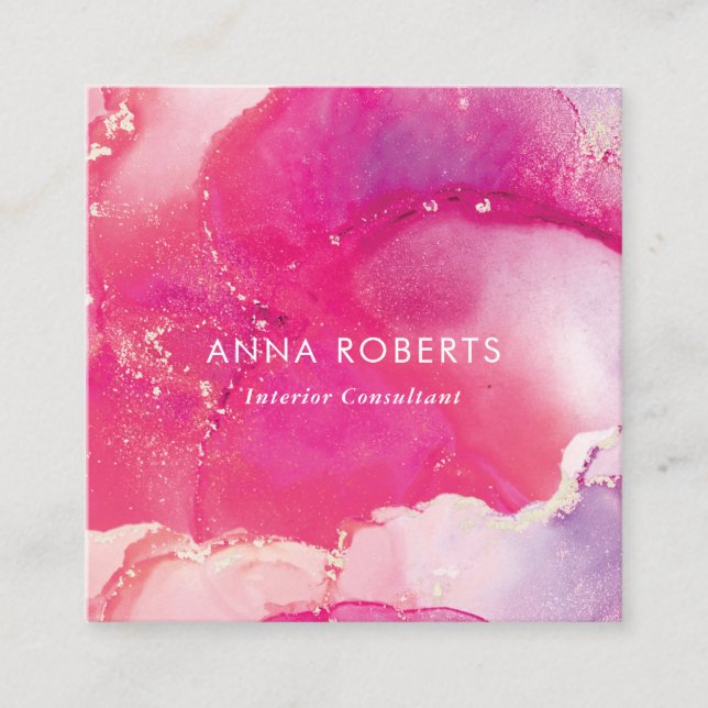 Rosa Inky2-affärskort Fyrkantigt Visitkort (Framsida)